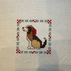 Counted Cross-Stitch completed Puppy panel